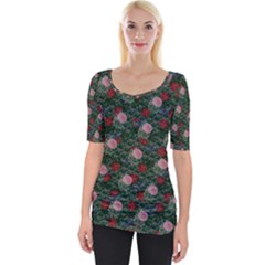 Dark Floral Butterfly Teal Bats Lip Green Wide Neckline Tee