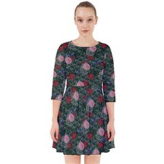 Dark Floral Butterfly Teal Bats Lip Green Smock Dress