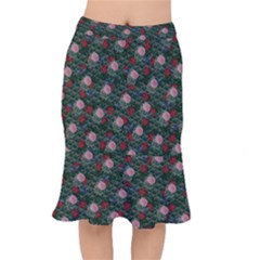 Dark Floral Butterfly Teal Bats Lip Green Short Mermaid Skirt