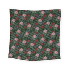 Dark Floral Butterfly Teal Bats Lip Green Square Tapestry (Small)