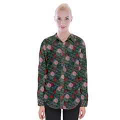 Dark Floral Butterfly Teal Bats Lip Green Womens Long Sleeve Shirt