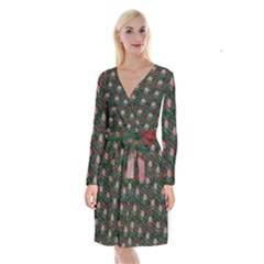 Dark Floral Butterfly Teal Bats Lip Green Long Sleeve Velvet Front Wrap Dress