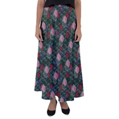 Dark Floral Butterfly Teal Bats Lip Green Flared Maxi Skirt