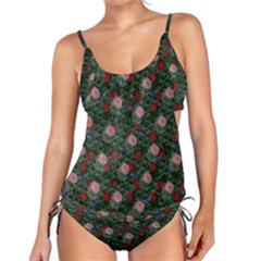 Dark Floral Butterfly Teal Bats Lip Green Tankini Set