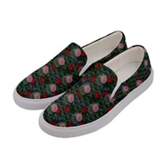 Dark Floral Butterfly Teal Bats Lip Green Women s Canvas Slip Ons