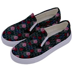 Dark Floral Butterfly Teal Bats Lip Green Kids  Canvas Slip Ons