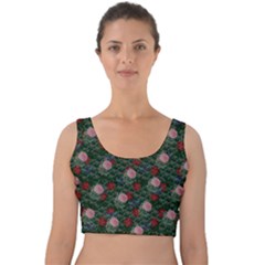 Dark Floral Butterfly Teal Bats Lip Green Velvet Crop Top