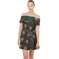 Dark Floral Butterfly Teal Bats Lip Green Off Shoulder Chiffon Dress