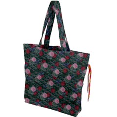 Dark Floral Butterfly Teal Bats Lip Green Drawstring Tote Bag