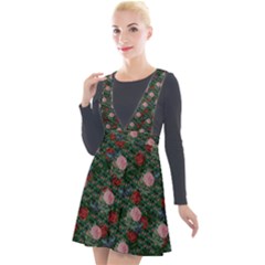 Dark Floral Butterfly Teal Bats Lip Green Plunge Pinafore Velour Dress