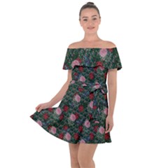 Dark Floral Butterfly Teal Bats Lip Green Off Shoulder Velour Dress