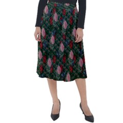 Dark Floral Butterfly Teal Bats Lip Green Classic Velour Midi Skirt 