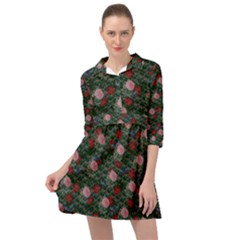 Dark Floral Butterfly Teal Bats Lip Green Mini Skater Shirt Dress