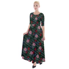 Dark Floral Butterfly Teal Bats Lip Green Half Sleeves Maxi Dress