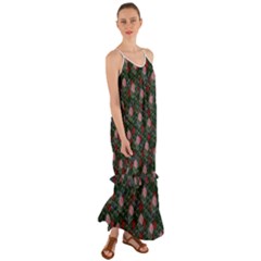 Dark Floral Butterfly Teal Bats Lip Green Cami Maxi Ruffle Chiffon Dress