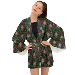 Dark Floral Butterfly Teal Bats Lip Green Long Sleeve Kimono