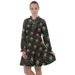 Dark Floral Butterfly Teal Bats Lip Green All Frills Chiffon Dress