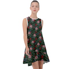 Dark Floral Butterfly Teal Bats Lip Green Frill Swing Dress