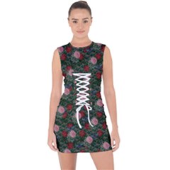 Dark Floral Butterfly Teal Bats Lip Green Lace Up Front Bodycon Dress