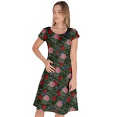 Dark Floral Butterfly Teal Bats Lip Green Classic Short Sleeve Dress