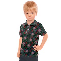 Dark Floral Butterfly Teal Bats Lip Green Kids  Polo Tee