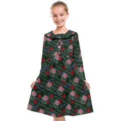 Dark Floral Butterfly Teal Bats Lip Green Kids  Midi Sailor Dress