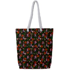 Fiola Pattern Brown Full Print Rope Handle Tote (small)