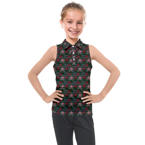 Dark Floral Butterfly Teal Bats Lip Green Small Kids  Sleeveless Polo Tee by snowwhitegirl