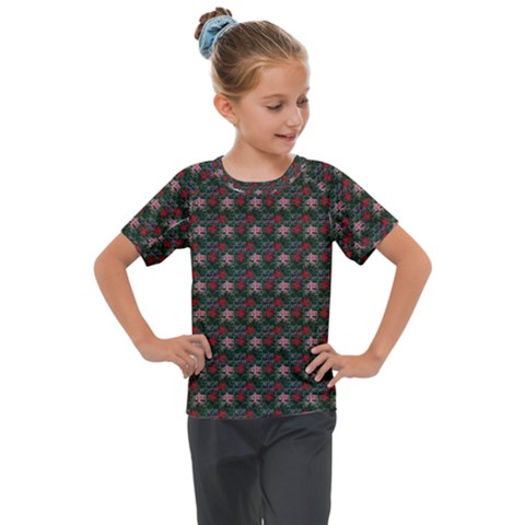 Dark Floral Butterfly Teal Bats Lip Green Small Kids  Mesh Piece Tee by snowwhitegirl