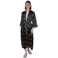 Dark Floral Butterfly Teal Bats Lip Green Small Maxi Satin Kimono