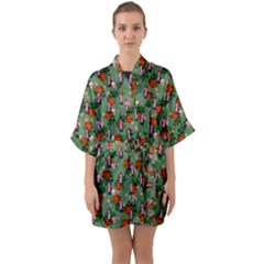 Fiola Pattern Green Half Sleeve Satin Kimono  by snowwhitegirl