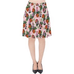 Fiola Pattern Pink Velvet High Waist Skirt