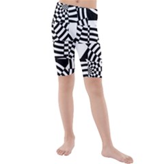 Black And White Crazy Pattern Kids  Mid Length Swim Shorts by Sobalvarro