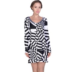 Black And White Crazy Pattern Long Sleeve Nightdress by Sobalvarro