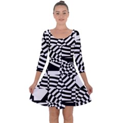 Black And White Crazy Pattern Quarter Sleeve Skater Dress by Sobalvarro