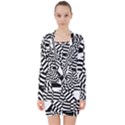 Black And White Crazy Pattern V-neck Bodycon Long Sleeve Dress View1
