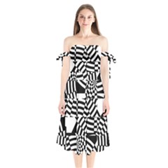 Black And White Crazy Pattern Shoulder Tie Bardot Midi Dress by Sobalvarro