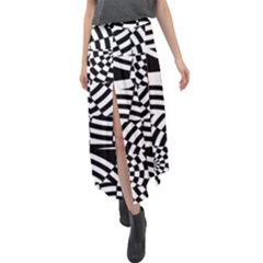 Black And White Crazy Pattern Velour Split Maxi Skirt by Sobalvarro