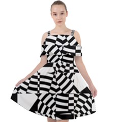 Black And White Crazy Pattern Cut Out Shoulders Chiffon Dress by Sobalvarro