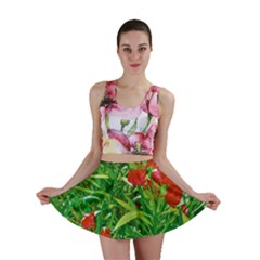 Red Flowers And Green Plants At Outdoor Garden Mini Skirt by dflcprintsclothing