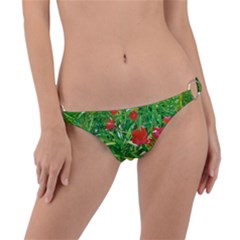 Red Flowers And Green Plants At Outdoor Garden Ring Detail Bikini Bottom by dflcprintsclothing