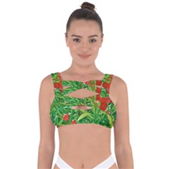 Red Flowers And Green Plants At Outdoor Garden Bandaged Up Bikini Top by dflcprintsclothing