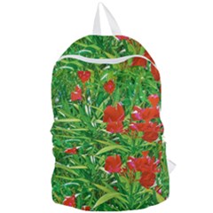 Red Flowers And Green Plants At Outdoor Garden Foldable Lightweight Backpack by dflcprintsclothing