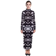 Black And White Modern Ornate Stripes Design Turtleneck Maxi Dress by dflcprintsclothing