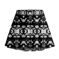 Black And White Modern Ornate Stripes Design Mini Flare Skirt by dflcprintsclothing