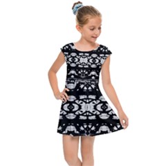 Black And White Modern Ornate Stripes Design Kids  Cap Sleeve Dress by dflcprintsclothing