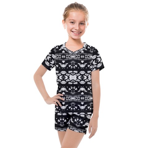 Black And White Modern Ornate Stripes Design Kids  Mesh Tee And Shorts Set by dflcprintsclothing