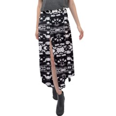 Black And White Modern Ornate Stripes Design Velour Split Maxi Skirt by dflcprintsclothing