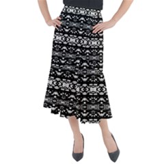 Black And White Modern Ornate Stripes Design Midi Mermaid Skirt by dflcprintsclothing