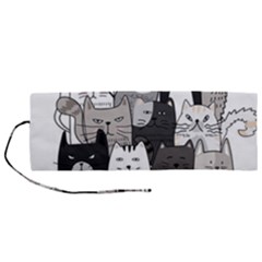 Cute Cat Hand Drawn Cartoon Style Roll Up Canvas Pencil Holder (m) by Vaneshart